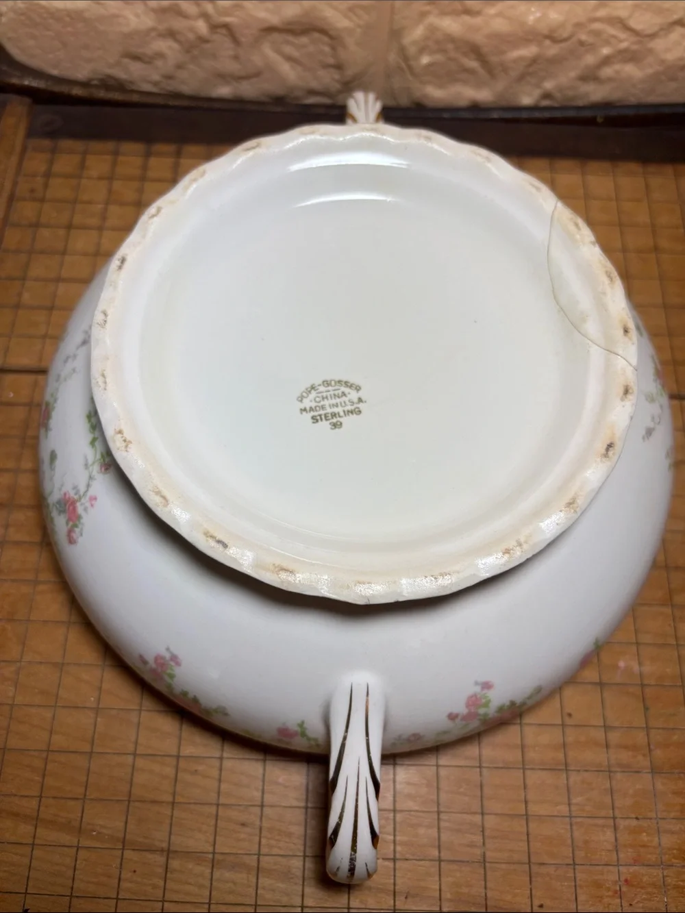 Pope Gosser USA Tureen and Sugar Bowl w Lids Pink Roses Gold Trim Vintage Decor